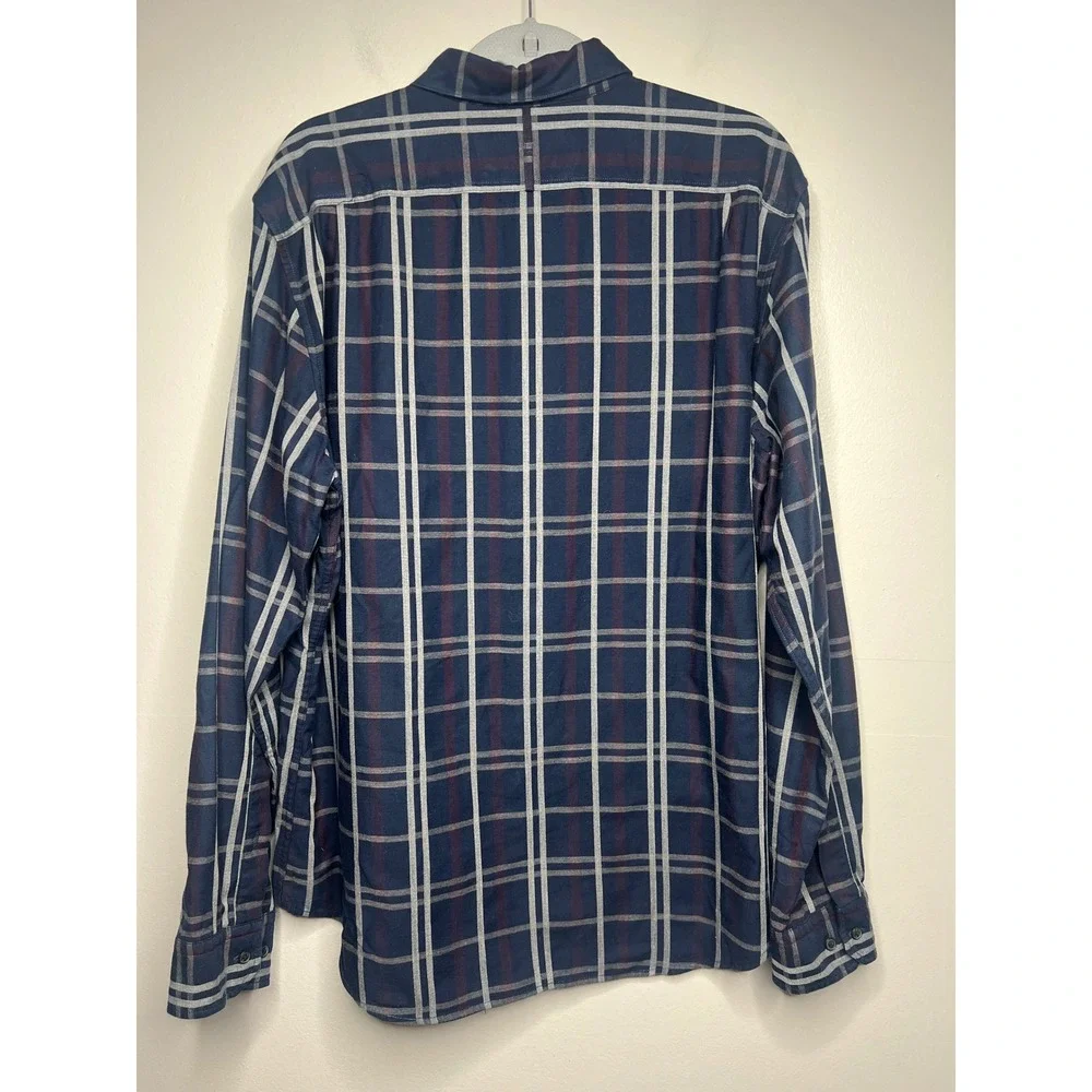 Banana Republic Luxe Camden Fit Flannel Shirt Mens Large Navy Blue Plaid Cotton